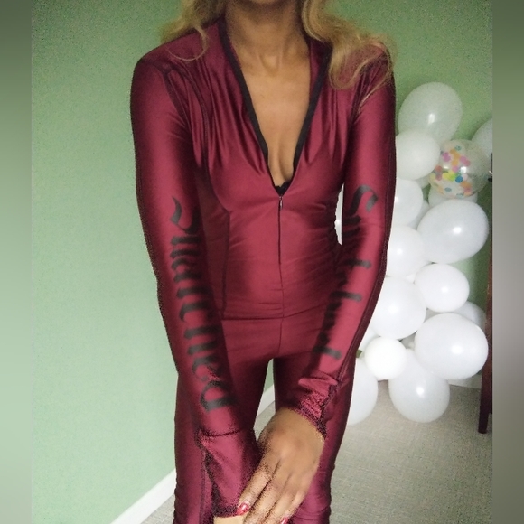 Women's fashionnova wine colored long sleeve bodysuit - Picture 6 of 11